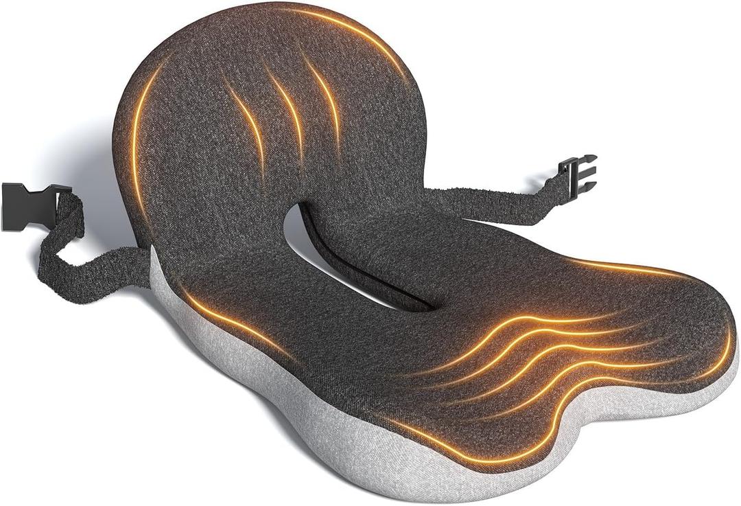 Office Chair Seat Cushion for Long Sitting Workers - L-Shaped Ergonomic Memory Foam with Tailbone Support & Adjustable Strap (Dark/Light Gray)