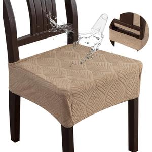 Removable and Washable Seat Covers for Dining Room Chairs Set of 2 - Waterproof Stretch Chair Seat Slipcovers, No Back Covers (2PCS-Rear-gapped, Khaki)