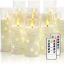 Flickering Flameless LED Candles, 9 Pcs with Embedded Star String, Acrylic LED Pillar Candles with Remote, Suitable for Home Decoration (White)