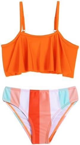 Arshiner Girls Swimsuit Two Pieces Bikini Set Ruffle Bathing Suits Flounced Tankini Swimwear, Size 160