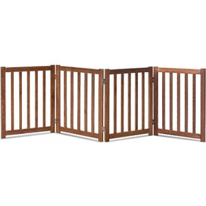 LZRS 4-Panel Wooden Free Standing Foldable Dog Gate Indoor  24" High, Extra Wide Step-Over Safety Pet Gate for Doorways, Stairs, Hallways, Large Spaces & Playpen for Puppies Indoor Use, Oak