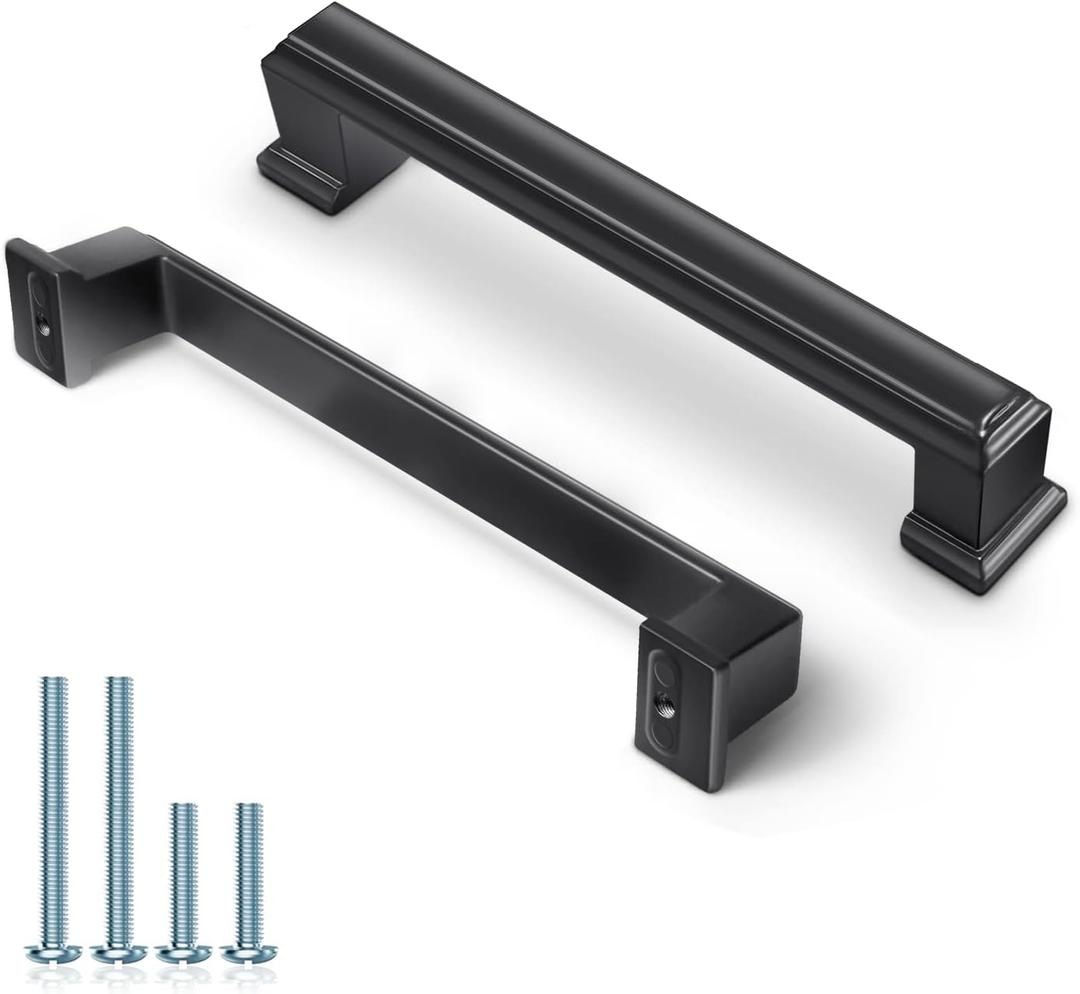 Kitchen Cabinet Handles, 30 Pack Drawer Pulls Matte Black Cabinet Pulls Modern Square Cabinet Hardware, 5inch Hole Center  6"x1"
