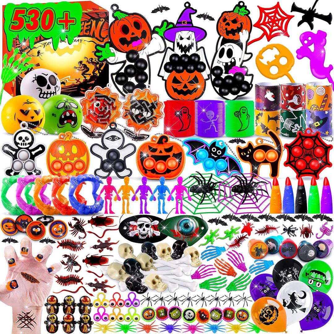 530 PCS Halloween Party Favors for Kids, Halloween Toys Bulk for Goodie Bags Fillers, Non-Candy Treats, Classroom Prizes, Halloween Gifts for Boys Girls