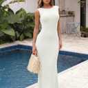 ZESICA Women's Summer Spring Sleeveless Knit Maxi Dress 2026 Boat Neck Bodycon Casual Vacation Party Sweater Dresses (White, L)