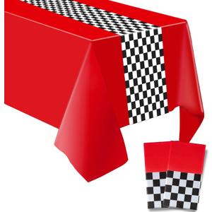 2PCS Race Car Birthday Party Decorations, Red and White Checkered Tablecloth Race Car Table Cloth for Kids Boys Car Themed Party Table Decorations. 54 X 108 Inch(Red) (A-Red)
