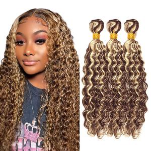Ombre Human Hair Bundles Blonde Deep Wave Bundle 20 22 24 Inch 8A Grade Peruvian Virgin Hair Mixed Length 3 Bundles Highlight Deep Wave Bundle
