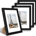 9x12 Picture Frame Set of 4, Made of Glass and Rustic Black Wooden Frame - Display Picture 6x8 with Mat or 9 x 12 Without Mat, 9 by 12 Photo for Wall or Tabletop