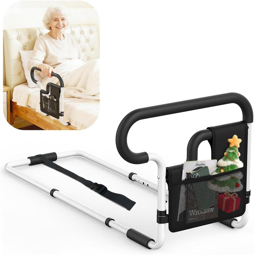 Bed Rails for Elderly Adults Safety: Adjustable Bedside Assist Bar for Seniors - Side Bed Railing Handle Support Guard - Bedrails Slides Under Mattress Fit King Size Queen Full Twin Beds