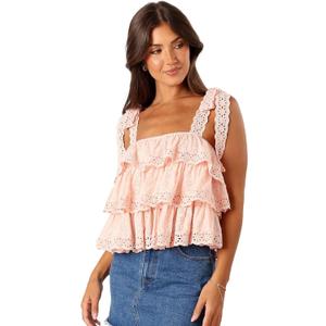 Petal & Pup Women's Tanya Lace Top (Medium, Light Pink)