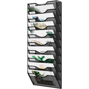 EasyPAG 10 Pocket Mesh Wall File Organizer, Hanging Paper Folder Holder with Classify Label, Vertical Wall Mount Mail Organizer for Office Home Classroom, Black