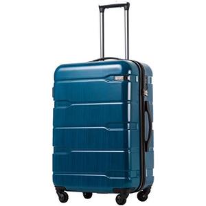 Coolife Luggage Expandable(only 28") Suitcase PC+ABS Spinner Built-In TSA lock 20in 24in 28in Carry on (Caribbean Blue., L(28in).)