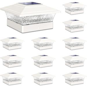 Solar Post Cap Lights Outdoor 12pack, Waterproof Fence Post Lights with 16 Ultra Bright LEDs Fit 4x4/5x5/6x6 Wood/Vinyl Posts, White Deck Post Lights with Warm/Cool White for Garden Patio Porch Yard