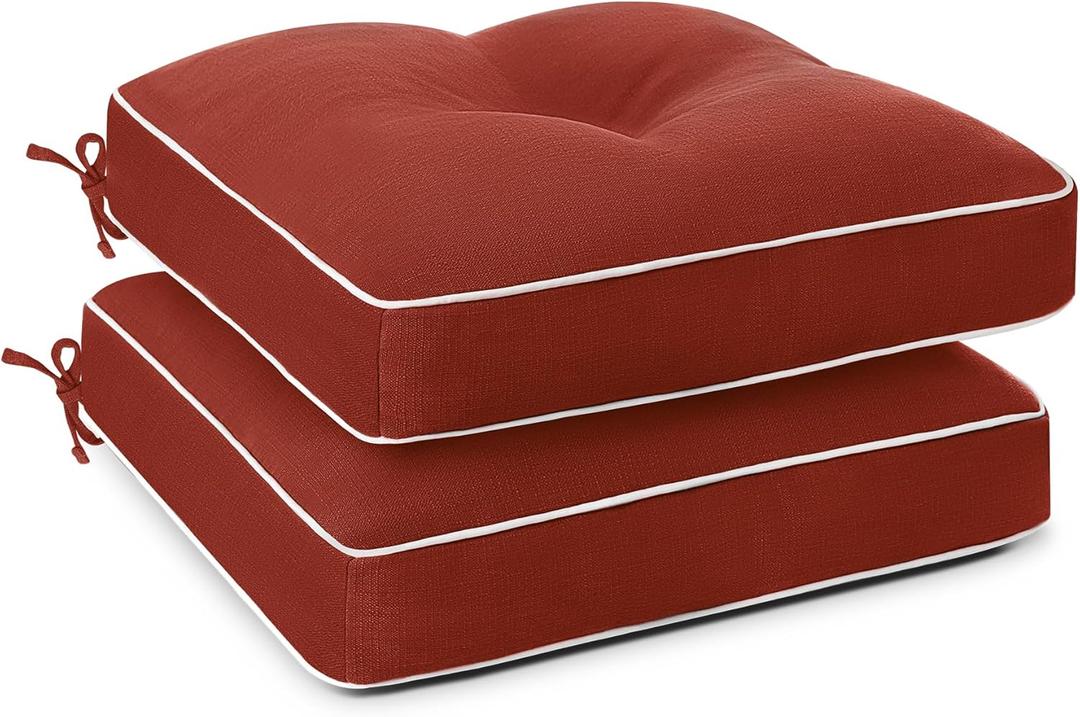 Favoyard Patio Chair Cushions 19  19 Inch Water Resistant & 3-Year Color Fastness Outdoor Chairs Cushion for Seat Dining Rocking Wicker Chair Cushion with Tie Straps Tufted Square Pads, Red, 2 Pack