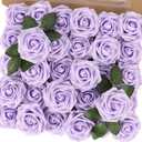 MACTING Artificial Lavender Flowers 30PCS Real Touch Fake Flowers with Stem Soft Foam Roses DIY Wedding Bouquet Boutonniere Table Centerpieces Party Summer Home Decorations
