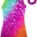 HOZIY Gymnastics Leotards for Girls with Shorts Biketards Dance Tumbling Outfits Matching Scrunchies 1-12 Years Old (Glitter Rainbow)