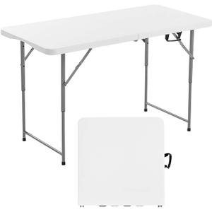 VEVOR Folding Table, Heavy Duty Portable Fold-in-Half Utility Table, Indoor Outdoor Plastic Rectangle Table with Built in Handle, for Party, Dining, Wedding, Events, Picnic, Camping, 4 ft, White