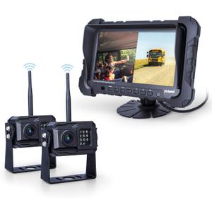 Digital Wireless Backup Camera System,YW-77214 Dual HD 720P Camera Wireless Reverse System with Night Vision and Wide Viewing Angles, 7inch Wireless Monitor Split Screen for Trailer, RVs, Ca