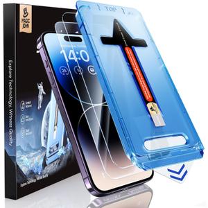 MAGIC JOHN 2 Pack for iPhone 14 Pro 6.1 inch Tempered Glass Screen Protector, Auto Dust-Elimination Installation, Bubble Free, Dynamic Island Compatible, HD Clear, Easy Installation