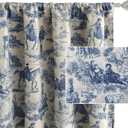 DriftAway 100% Blackout Toile Linen Curtains for Bedroom Double Layer Farmhouse French Country Vintage Printed Pattern Thermal Sound Lined Back Tab Living Room Drapes 90 inch Length 2 Panels Navy