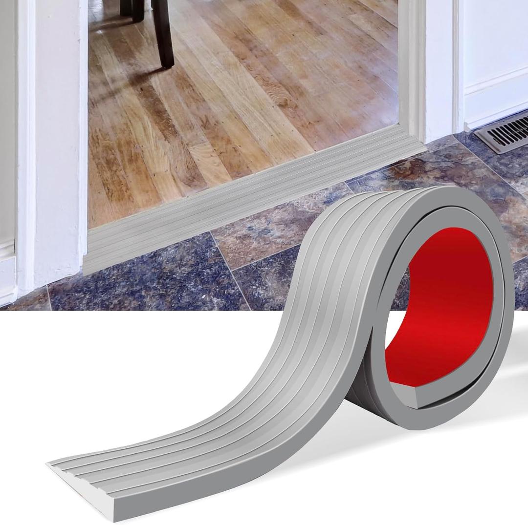 Threshold Ramps for Doorways Self-Adhesive Rubber Ramps for Door Threshold Rubber Door Threshold Ramp for Wheelchair Stroller Scooter Reducer Ramp (Gray, 2 Wide x 6.6' Long)