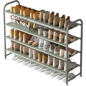 INGIORDAR Shoe Rack 4 Tier Long Storage Organizer Wide Metal Shoe Shelf for Closet Entryway Grey