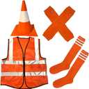 4Pcs Traffic Cone Costume Halloween Construction Orange Traffic Cone Hat Reflective Vest with Glove and Sock for Men Women Adult Party Costume