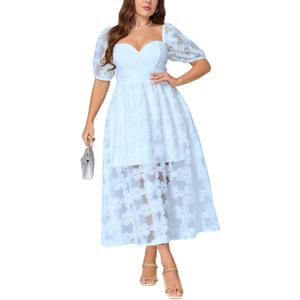 EYWOL Formal Wedding Guest Cocktail Plus Size Dress, Floral Embroidered, Hide Tummy A-Line for Curvy Women XXL