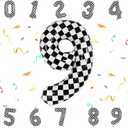 5 x 40 Inch Checkered Number Balloon - Race Flag Pattern Big Helium Balloon for Birthday Party Decorations - Black & White Balloon for Kids Adults Party Supplies (Racing Car, Number 9)