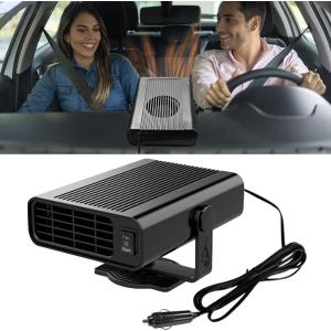 Car Heater, 12V 150W Fast Heating Windshield Defogger and Defroster, 2 in 1 Portable Heating & Cooling Fan, 360 Rotatable Heater with Plug-in Cigarette Lighter (Black)