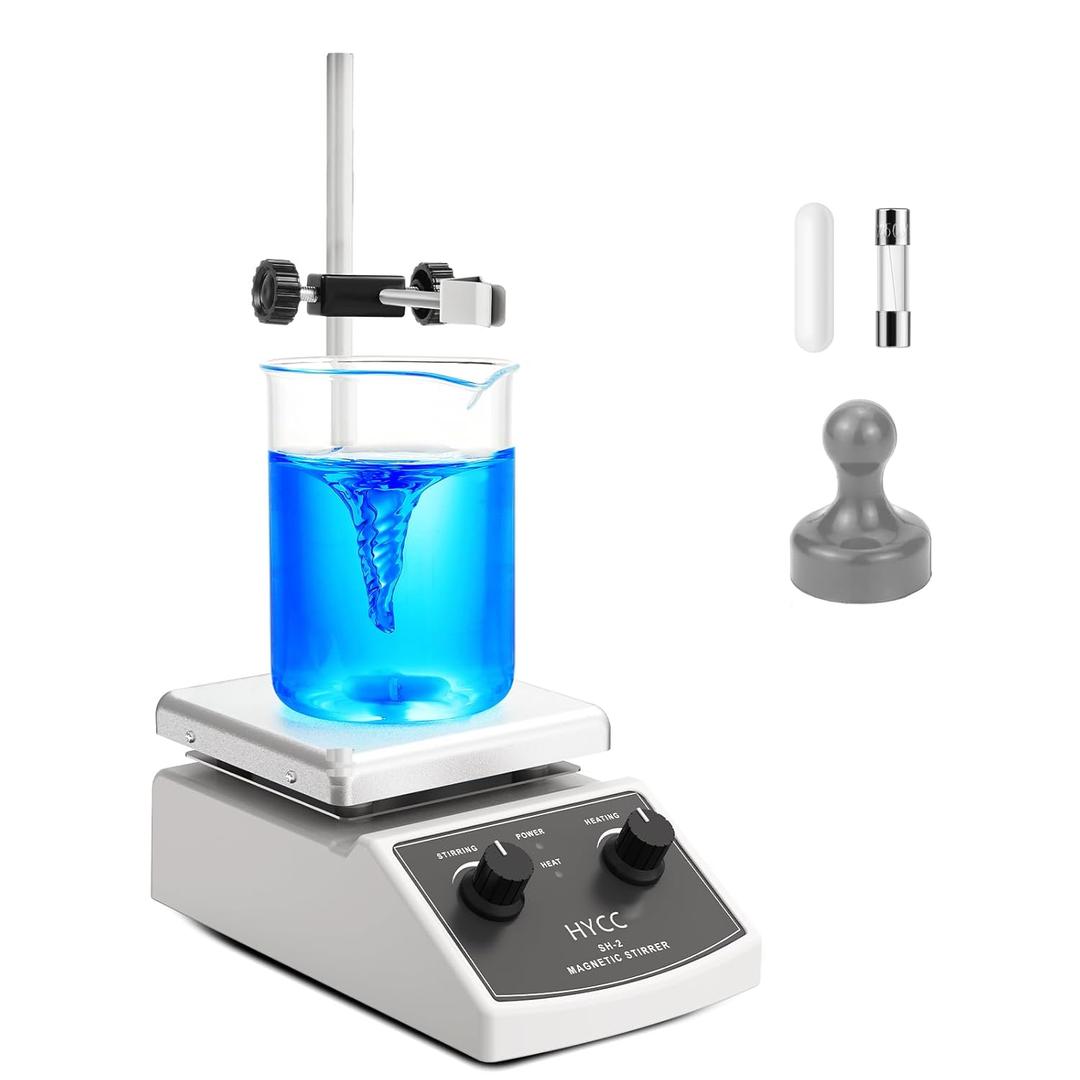 HYCC Magnetic Stirrer Hot Plate Max 520, 100-2000RPM Hot Plate with Magnetic Stirrer, 2000mL Magnetic Hotplate Stirrer, Magnetic Stir Bar, Stir Bar Retriever