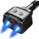 EUGIZMO Dual Car Charger Adapter, 200W Double Cigarette Lighter Adapter Outlet Dual Cigarette Lighter Plug Splitter USB Charger 12V Cigarette Lighter Socket Plug Splitter 2 Socket for Car