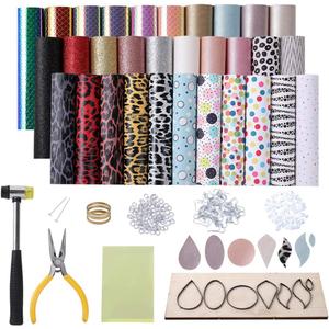 LITCHI Faux Leather Earring Making Kit for Adults, Include Wooden Cutting Die, Earring Backs and Hooks, Jump Rings,Hammer, Pliers, Pad