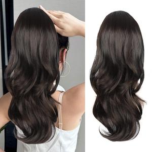 Ponytail Extension, Drawstring Ponytail Extension for Women Long Black Brown Wavy Pony Tails Hair Extensions Synthetic Wavy Clip in Ponytail Hairpiece for Women