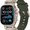 FULLIFE Designed for Apple Watch Band Apple Watch Ultra 3/2/1 49mm for Men, Silicone Rubber Bands with Metal Connector for Apple Watch Series 11/10 46mm, 9/8/7 45mm, SE2/SE 6/5/4 44mm, 3/2/1 42mm (Titanium Adapter-ArmyGreen)