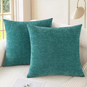 CaliTime Throw Pillow Covers Decorative 18 X 18 Inches Pack of 2 Cozy Chenille Cushion Cases for Couch Sofa Bed Living Room Home Teal