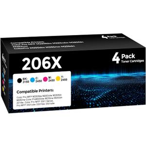 W.L.M 206X High Yield Toner Cartridge 4Pack Compatible with HP 206X 206A Toner Set for HP Color LaserJet Pro M255dw M255nw MFP M283fdw M283cdw M282nw M283fdn InkBlack/Cyan/Yellow/Magenta