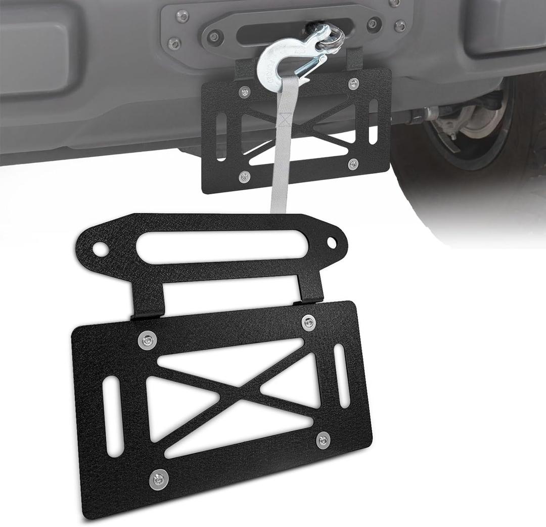 Winch License Plate Frame Compatible with 10" Hawse Fairlead, Universal Front License Bracket Holder Relocation, Bumper Winch Mount Roller, Fit for Most Pickup Trucks, Off-Road Cars and SUVs (Medium)