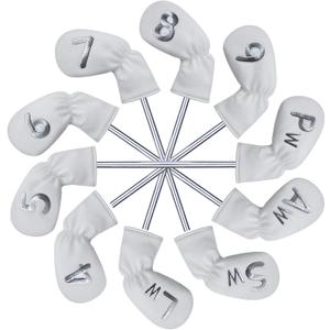 10 Pcs Iron Covers for Golf Clubs, Premium PU Leather Golf Iron Covers with Embroidered Big Numbers, Fits Most Iron Clubs and Hybrid Irons, Easy On and Off