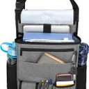 LUXJA Car Front Seat Organizer with Cover and Laptop Sleeve, Car Seat Organizer with Back Adjustable Straps, Gray