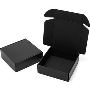 Timirog 6x6x2 Inches Small Black Shipping Boxes 25 Pack - Corrugated Cardboard Mailing Box for Small Business, Tab Locking Literature Mailer for Packing Jewelry Ornament Gift Craft Packaging Supplier