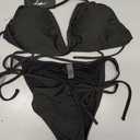 Women's Two Piece Bikini Swimsuit Sexy Ribbed Triangle Top Bathing Suits String Cheeky Bikini Sets (Large, Black)