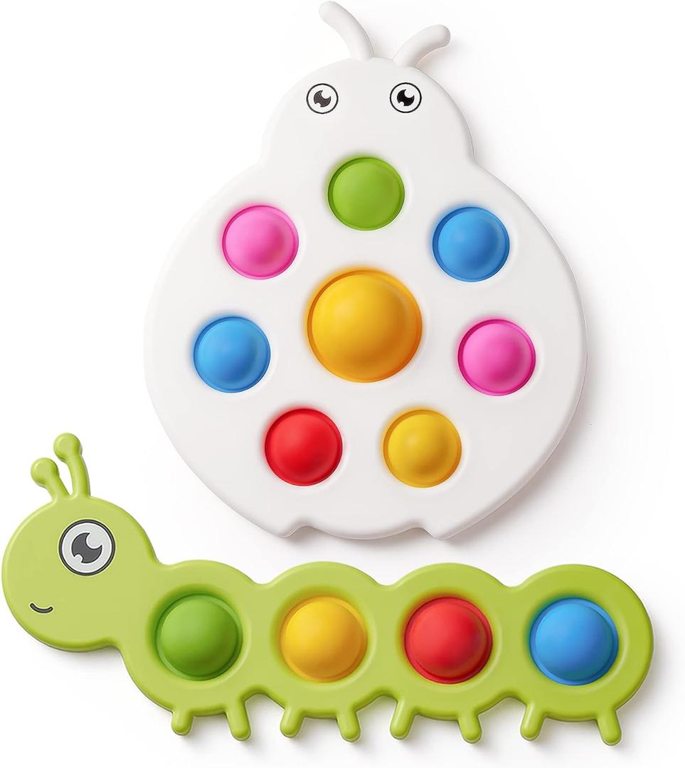LiKee Fidget Popper Sensory Baby Toys for 10+ Months, Montessori Busy Toy for 1 2 3 Years Old Toddlers Push and Popping Bubbles Fine Motor Skill, Travel Toys for Kids Ages 1-3 Stress Relief (2 Pieces)