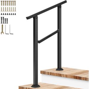 VIVOSUN Outdoor Handrail, 2 Step Stair Handrail, 26" 36" Fits 1 to 2 Steps, Wrought Mattle Iron Handrail for Concrete Steps, Porch Steps, One-Step Assembly, Black
