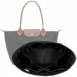 Waterproof Premium Nylon Purse Organizer Insert for Longchamp Le Pliage Tote Bag (Black)