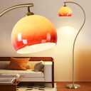 Oshamun Arc Floor Lamp with Sunset Orange Glass Shade, Atmosphere Mid-Century Modern Mushroom Tall Lamp, Gold Vintage Floor Lamp for Living Room Corner Bedroom E26 Bulb Included