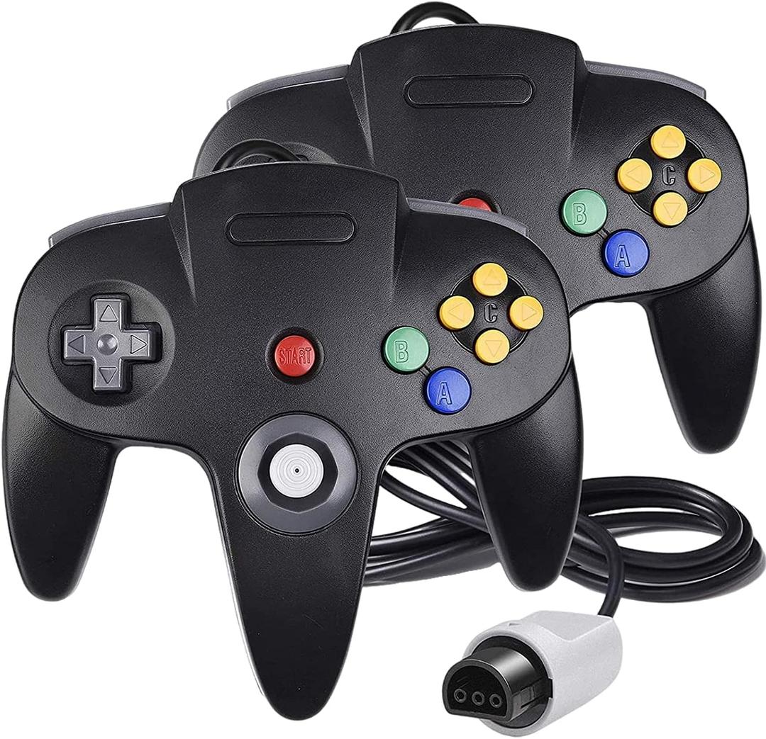 Classic 64 Wired Controller Joystick for N64 Game System N64 Console (2Packs, Black)