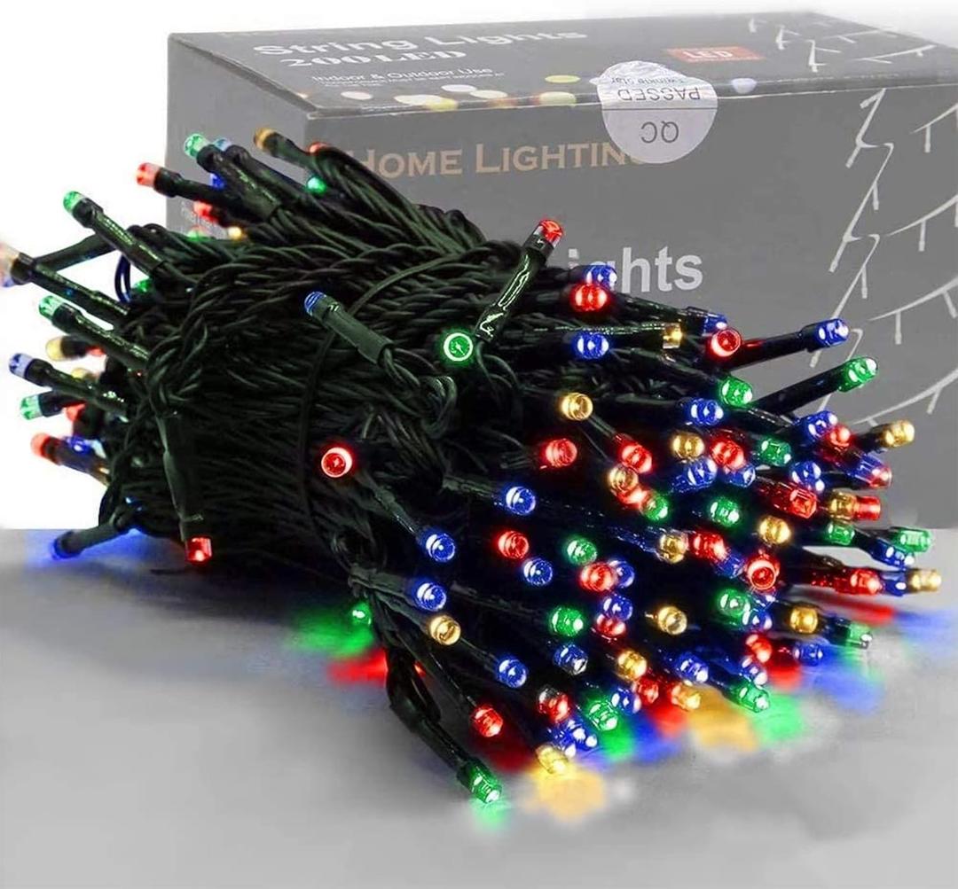 HOME LIGHTING 66 Ft Christmas Decorative Mini Lights, 200 LED Green Wire Fairy Starry String Lights Plug In, 8 Lighting Modes, For Indoor Outdoor Xmas Tree Wedding Party Decoration (Multicolor)
