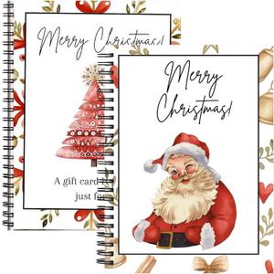 rubeonly 2 Pack Christmas Gift Card Book, DIY Spiral-Bound  Christmas College Survival Gift Card Book Holder, Greeting Cards Holder for College Student Graduation Gifts (Santa Claus +Tree)