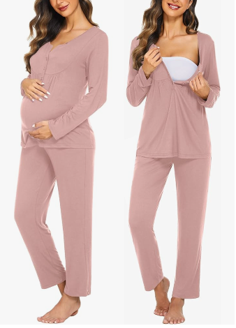 Ekouaer Nursing Pajama Maternity Pajamas Labor Delivery Pjs Printing Long Sleeve Breastfeeding Pajamas Pregnancy Sleepwear Mauve M