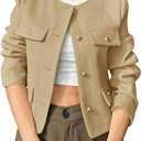 Cicy Bell Womens Cropped Tweed Blazers Jacket Collarless Button Down Business Casual Winter Coats 2026 Spring Outfits (Small, Khaki)